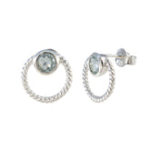 Lakshmi Blue Stud Earrings with Silver Twisted Design